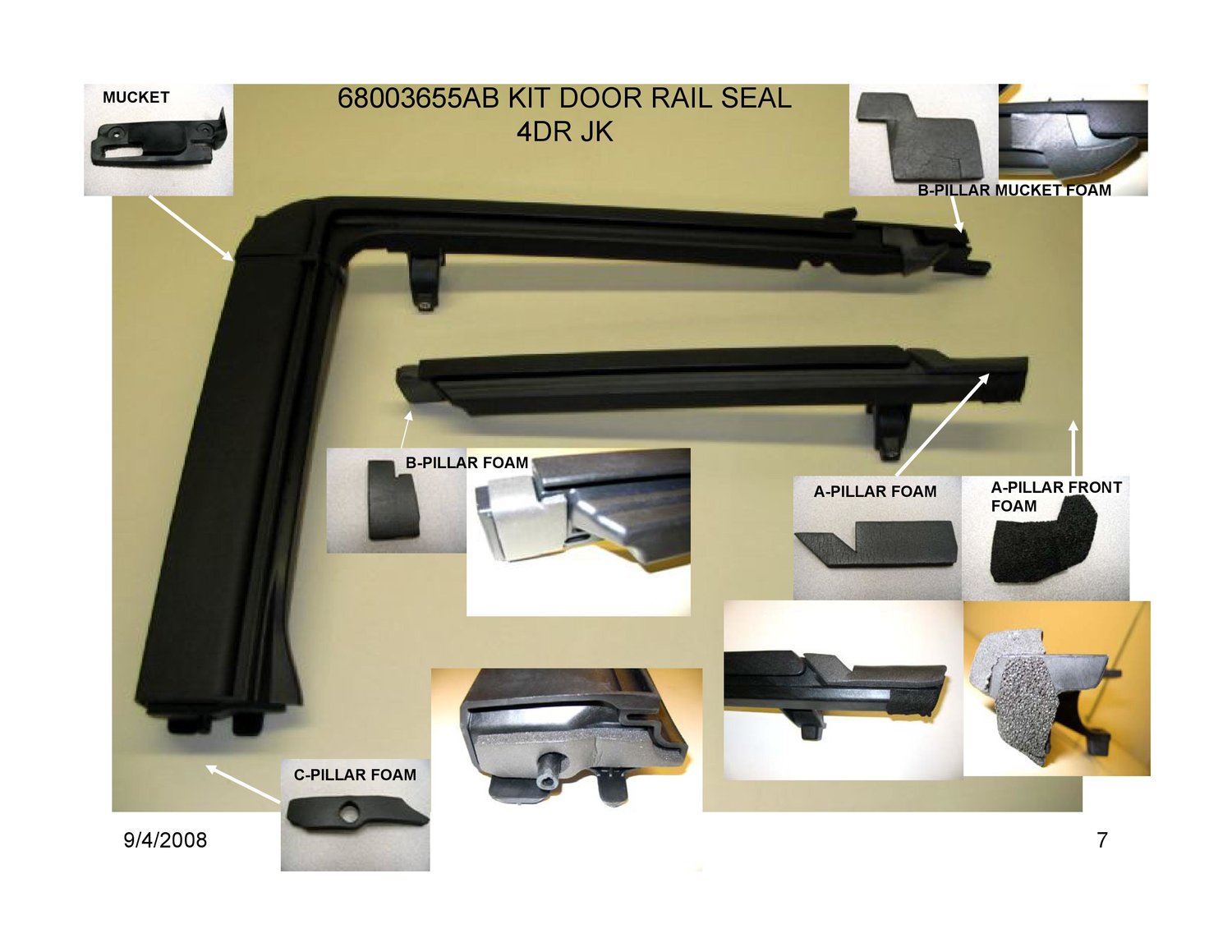 Mopar 68003655AC Door Surround Foam Tape Kit for 0713 Jeep Wrangler JK